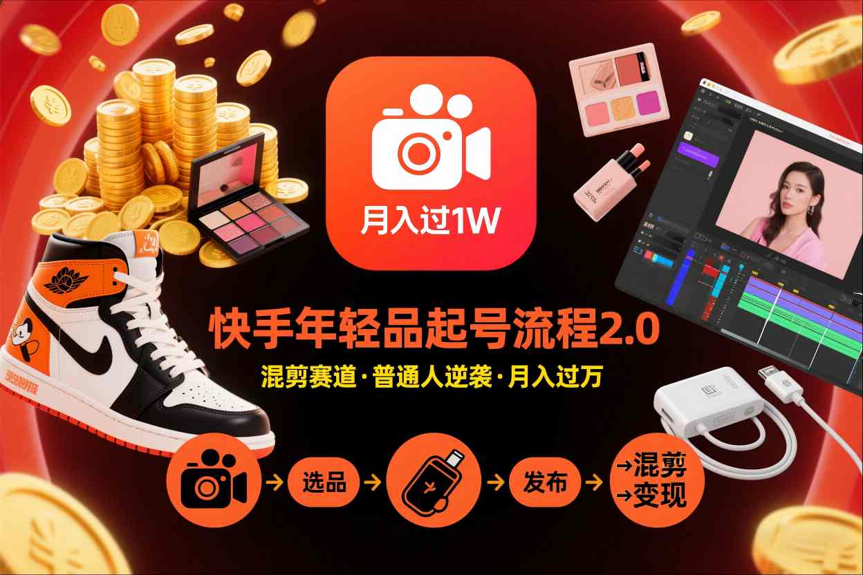 快手短视频带货年轻品起号流程2.0，快手年轻品混剪赛道，普通人也能月入过1W-青心网创站
