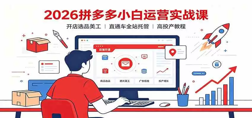 2026拼多多小白运营实战课：开店选品美工，直通车全站托管高投产教程|青心网创站