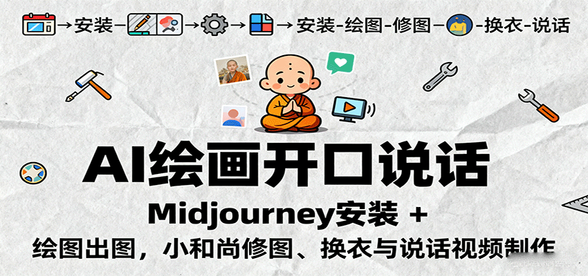 AI绘画开口说话，Midjourney安装 + 绘图出图，小和尚修图、换衣与说话视频制作-青心网创站
