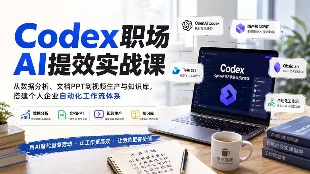 Codex职场AI提效实战课：从数据分析、文档PPT到视频生产与知识库，搭建个人企业自动化工作流体系 - 青心资源站
