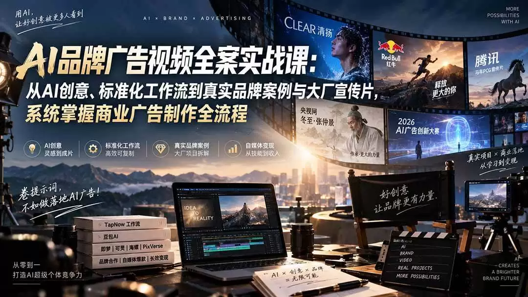 (20394期)AI品牌广告视频全案实战课:从AI创意、标准化工作流到真实品牌案例与大厂宣传片,系统掌握商业广告制作全流程 (20394期)AI品牌广告视频全案实战课:从AI创意、标准化工作流到真实品牌案例与大厂宣传片,系统掌握商业广告制作全流程