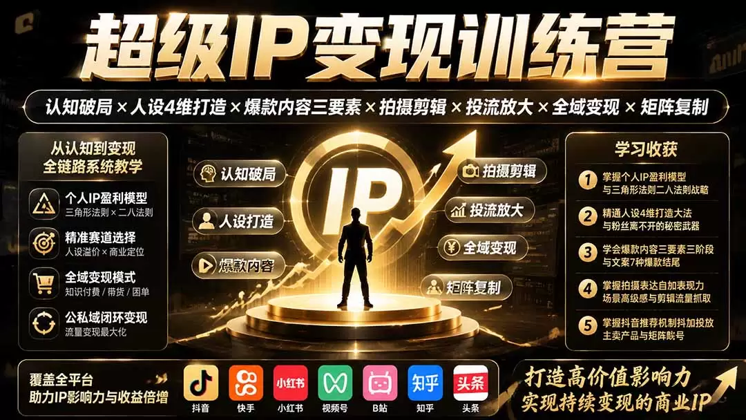 超级IP变现训练营：认知破局×人设4维打造×爆款内容三要素×拍摄剪辑×投流放大×全域变现×矩阵复制|青心网创站