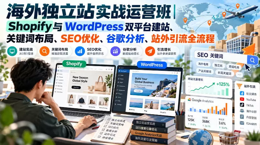 海外独立站实战运营班｜Shopify与WordPress双平台建站、关键词布局、SEO优化、谷歌分析、站外引流全流程 - 青心资源站
