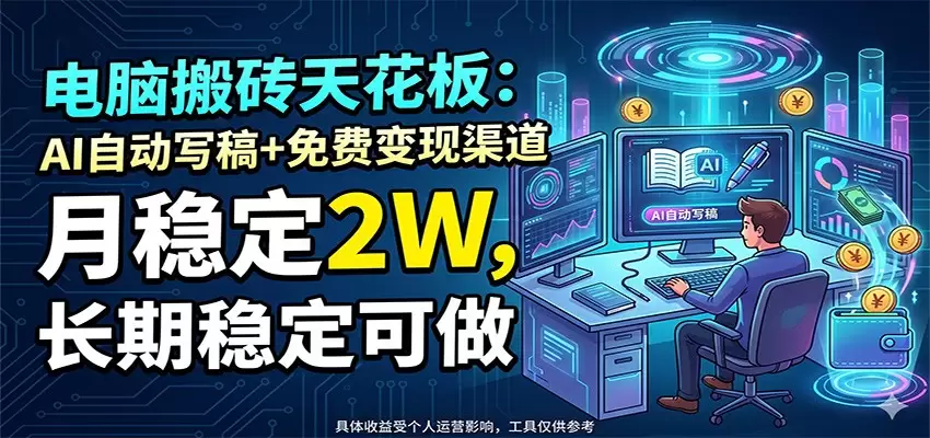 电脑搬砖天花板：AI自动写稿+免费变现渠道，月稳定2W，长期稳定可做|青心网创站