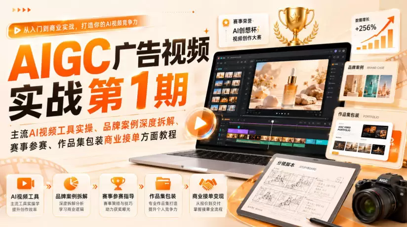 AIGC广告视频实战第1期，主流AI视频工具实操、品牌案例深度拆解、赛事参赛、作品集包装商业接单方面教程|青心网创站