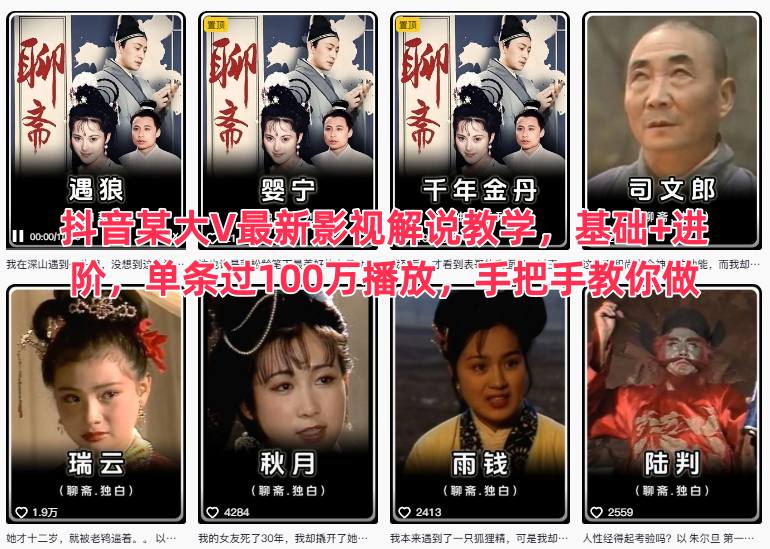 抖音某大V最新影视解说教学，基础+进阶，单条过100万播放，手把手教你做-青心网创站