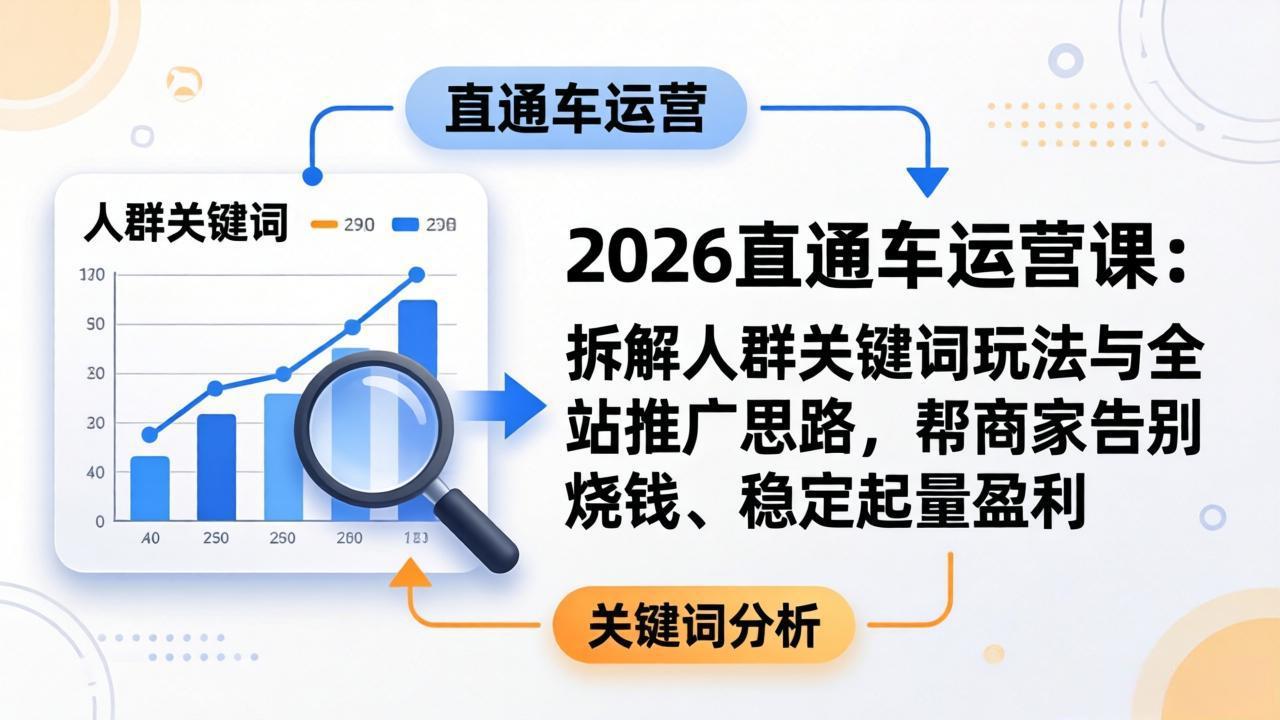 2026直通车运营课:拆解人群关键词玩法与全站推广思路,帮商家告别烧钱、稳定起量盈利|青心网创站