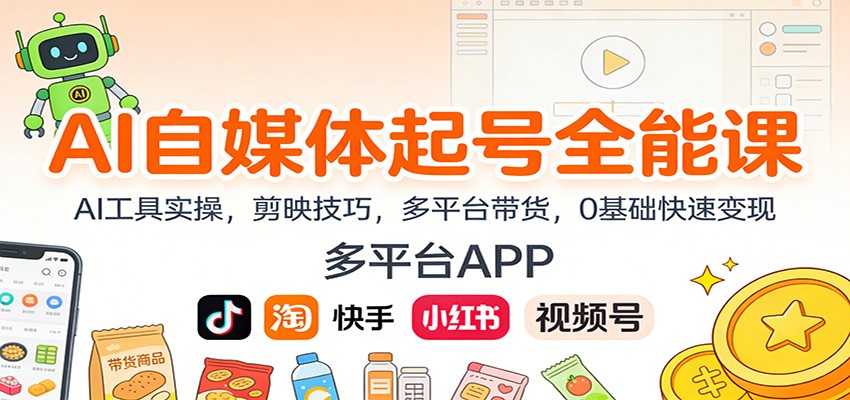 图片[1]-AI自媒体起号全能课：AI工具实操，剪映技巧，多平台带货，0基础快速变现-青心网创站