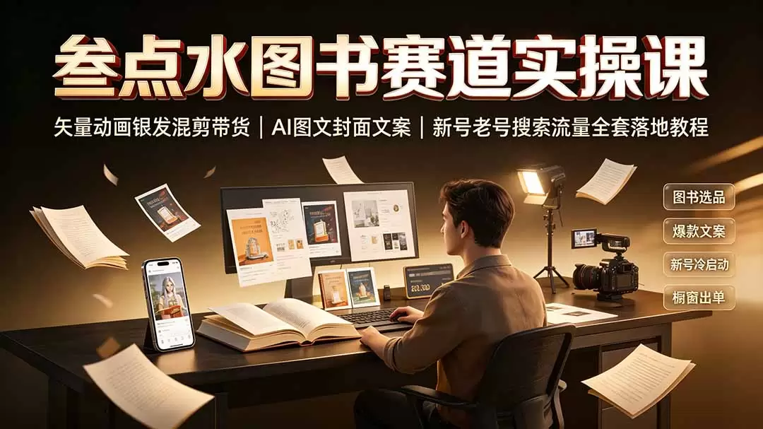 叁点水图书赛道实操课｜矢量动画银发混剪带货，AI图文封面文案，新号老号搜索流量全套落地教程|青心网创站