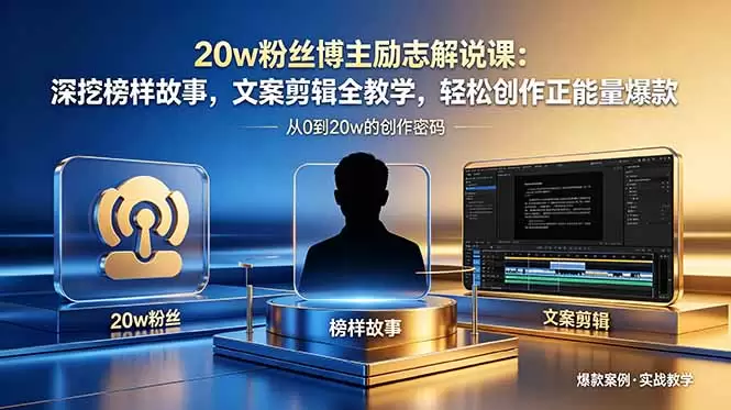 20w粉丝博主励志解说课：深挖榜样故事，文案剪辑全教学，轻松创作正能量爆款|青心网创站