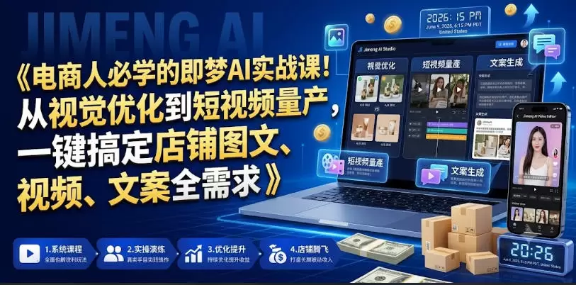 电商人必学的即梦AI实战课！从视觉优化到短视频量产，一键搞定店铺图文、视频、文案全需求|青心网创站