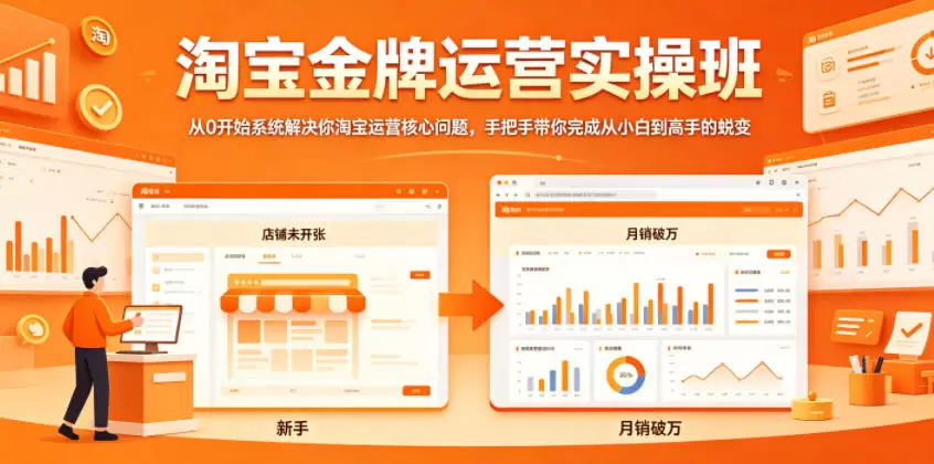 淘宝金牌运营实操班，从0开始系统解决你淘宝运营核心问题，手把手带你完成从小白到高手的蜕变|青心网创站