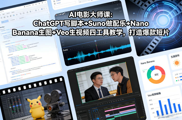 AI电影大师课：ChatGPT写脚本+Suno做配乐+Nano Banana生图+Veo生视频，打造爆款短片青心网创青心网创站