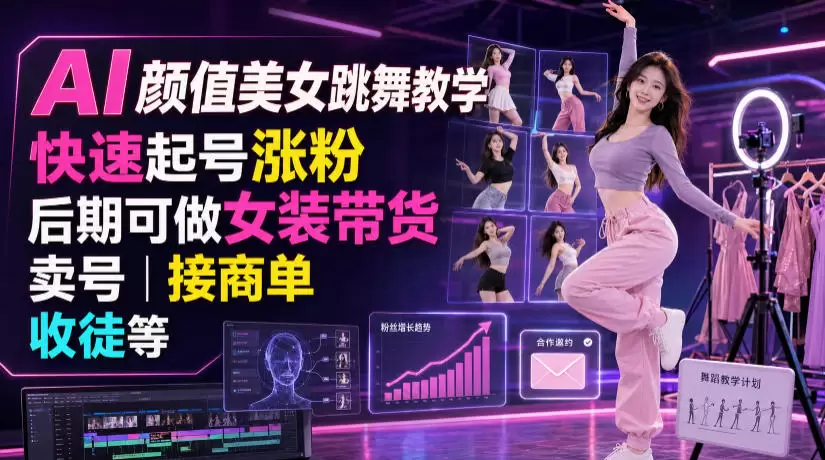 AI颜值美女跳舞教学,快速起号涨粉,后期可做女装带货,卖号,接商单,收徒等 AI颜值美女跳舞教学,快速起号涨粉,后期可做女装带货,卖号,接商单,收徒等