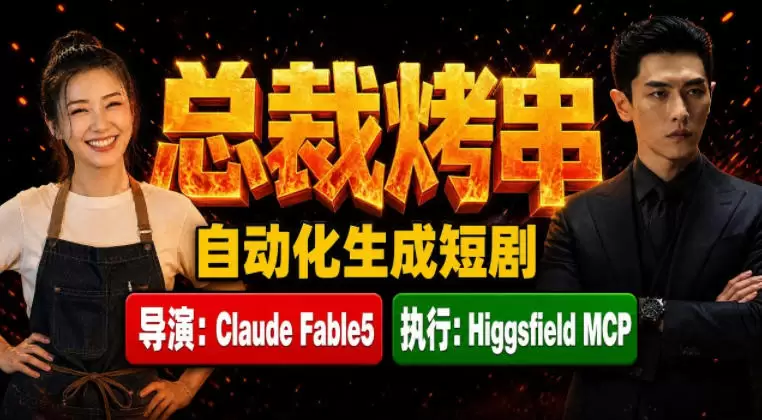 Claude Fable5担任导演+Higgsfield MCP落地执行｜《总裁烤串》真人质感短剧全自动AI生成全流程教学|青心网创站
