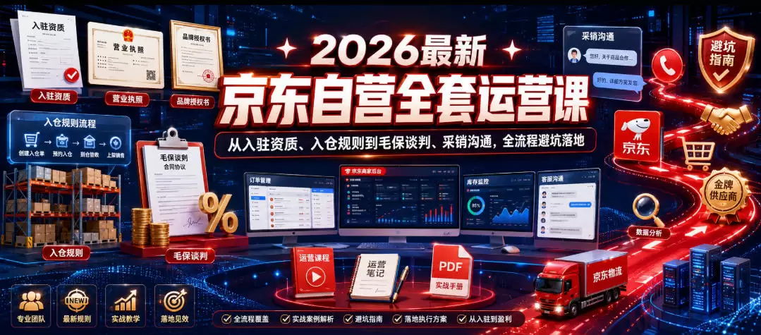 2026最新京东自营全套运营课，从入驻资质、入仓规则到毛保谈判、采销沟通，全流程避坑落地|青心网创站