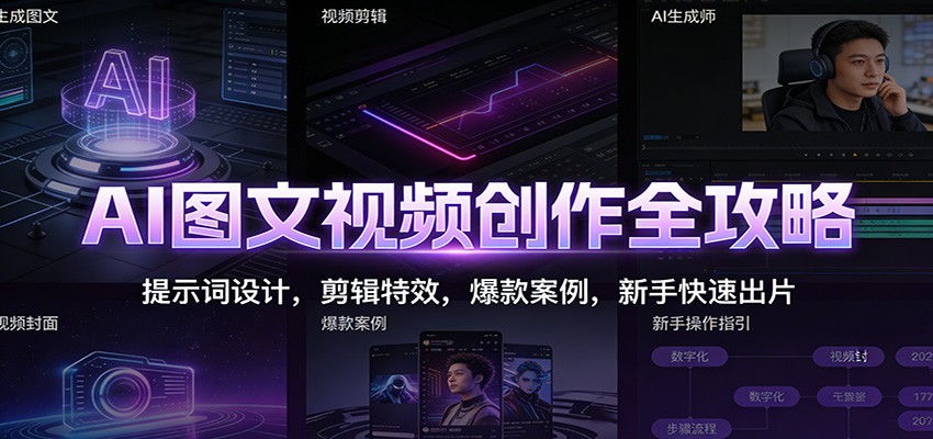 AI图文视频创作全攻略：提示词设计，剪辑特效，爆款案例，新手快速出片-青心网创站