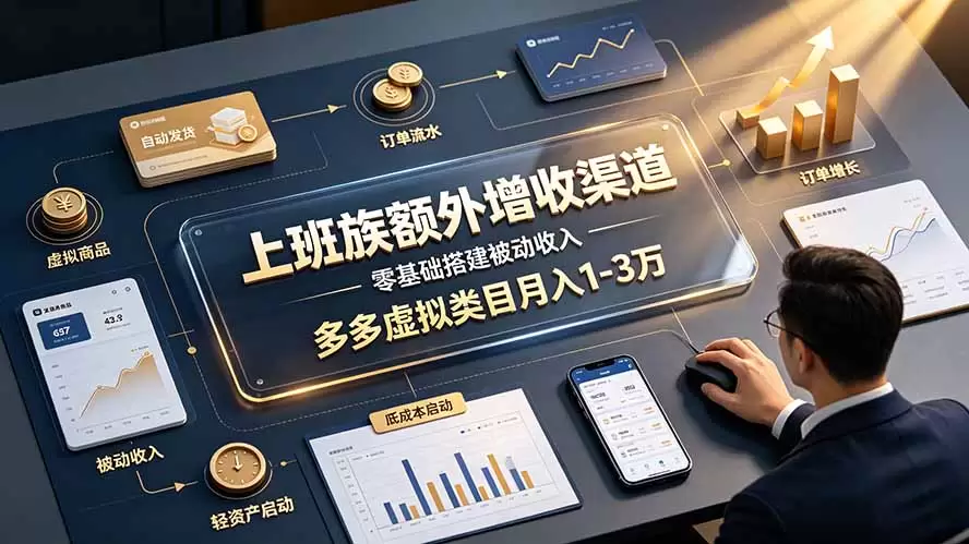 上班族额外增收渠道，零基础搭建被动收入，多多虚拟类目月入 1-3 万|青心网创站