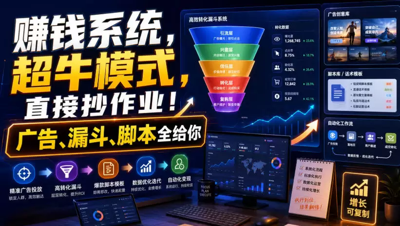 賺钱系统，超牛模式，直接抄作业！广告、漏斗、脚本全给你【原创双语字幕】|青心网创站