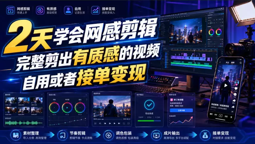 2天学会网感剪辑，完整剪出有质感的视频，自用或者接单变现|青心网创站