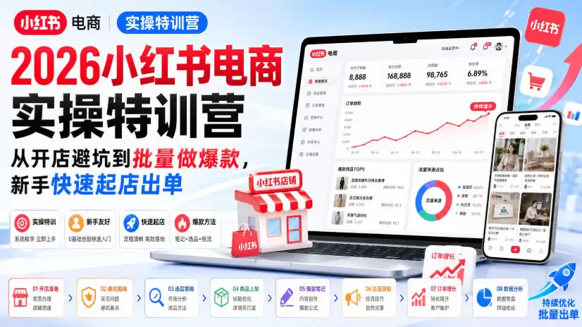 2026小红书电商实操特训营，从开店避坑到批量做爆款，新手快速起店出单|青心网创站