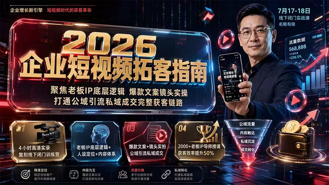 2026企业短视频拓客指南：聚焦老板IP底层逻辑，爆款文案镜头实操，打通公域引流私域成交完整获客链路|青心网创站