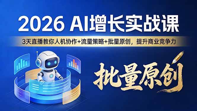 (17662期)2026 AI 增长实战课:3 天直播教你人机协作 + 流量策略 + 批量原创,提升商业竞争力|青心网创站