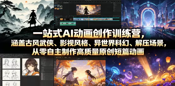 一站式AI动画创作训练营，涵盖古风武侠、影视风格、异世界科幻、解压场景，从零自主制作高质量原创短篇动画|青心网创站
