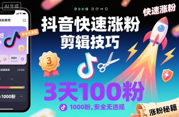 抖音快速涨粉剪辑技巧,3天1000粉,安全无违规-青心网创站