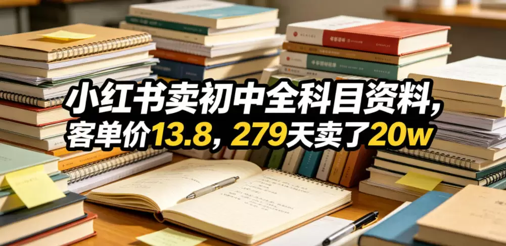 小红书卖初中全科目资料，客单价13.8，279天卖了20w|青心网创站
