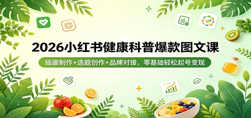 2026小红书健康科普爆款图文课：插画制作+选题创作+品牌对接，零基础轻松起号变现|青心网创站
