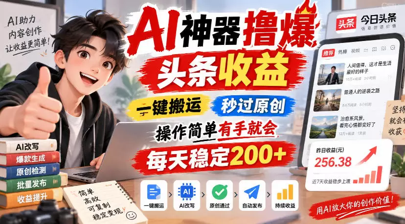 AI神器撸爆头条收益,一键搬运,秒过原创,操作简单有手就会,每天稳定200+【揭秘】 AI神器撸爆头条收益,一键搬运,秒过原创,操作简单有手就会,每天稳定200+【揭秘】