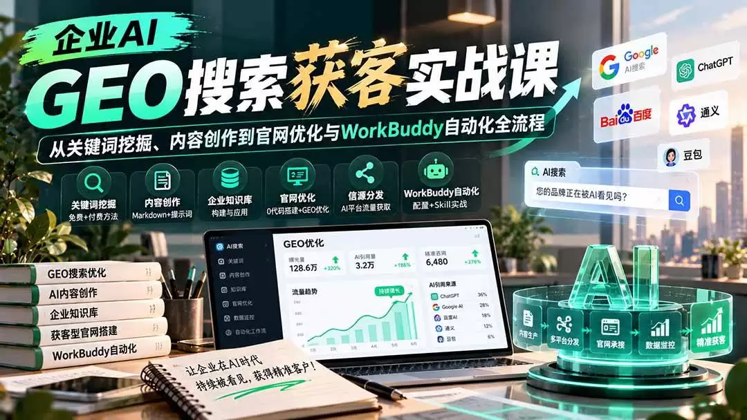 （20643期）企业AI GEO搜索获客实战课：从关键词挖掘、内容创作到官网优化与WorkBuddy自动化全流程 - 青心资源站