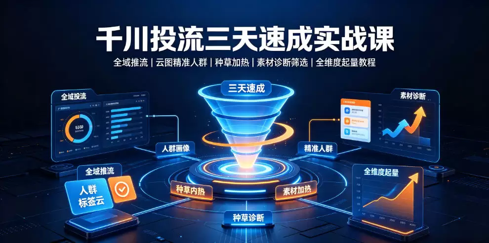 千川投流三天速成实战课｜全域推流、云图精准人群、种草加热、素材诊断筛选全维度起量教程|青心网创站