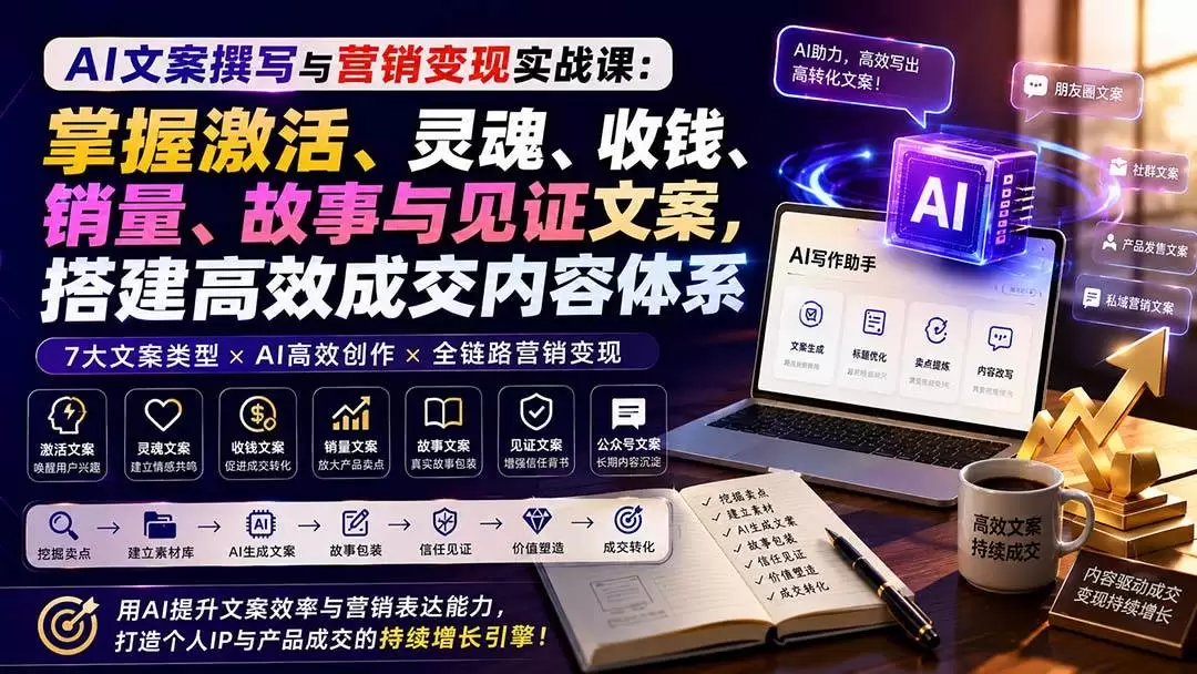 （20126期）AI文案撰写与营销变现实战课：掌握激活、灵魂、收钱、销量、故事与见证文案，搭建高效成交内容体系 - 青心资源站