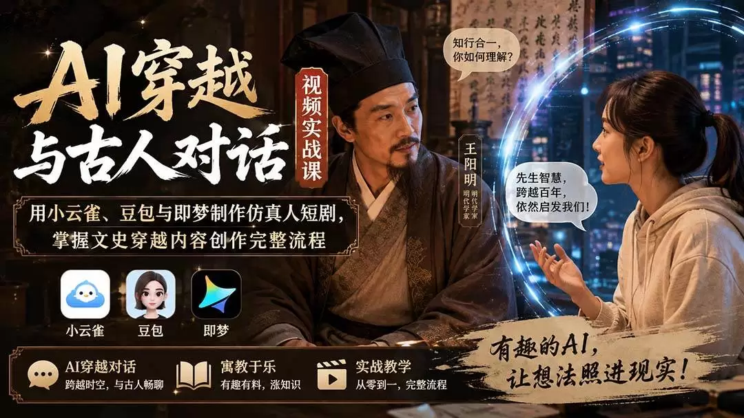 （20171期）AI穿越与古人对话视频实战课：用小云雀、豆包与即梦制作仿真人短剧，掌握文史穿越内容创作完整流程 - 青心资源站