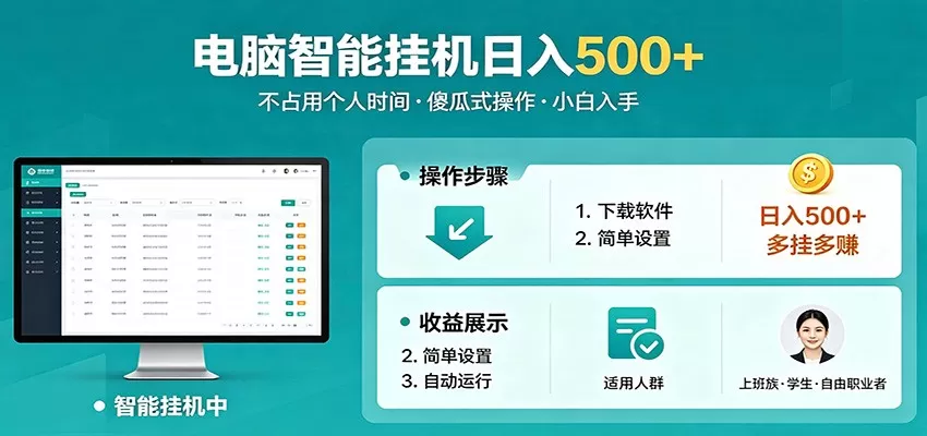全自动电脑挂机，支持多挂多赚，上班族学生党都能做，小白也能日入500+副业|青心网创站