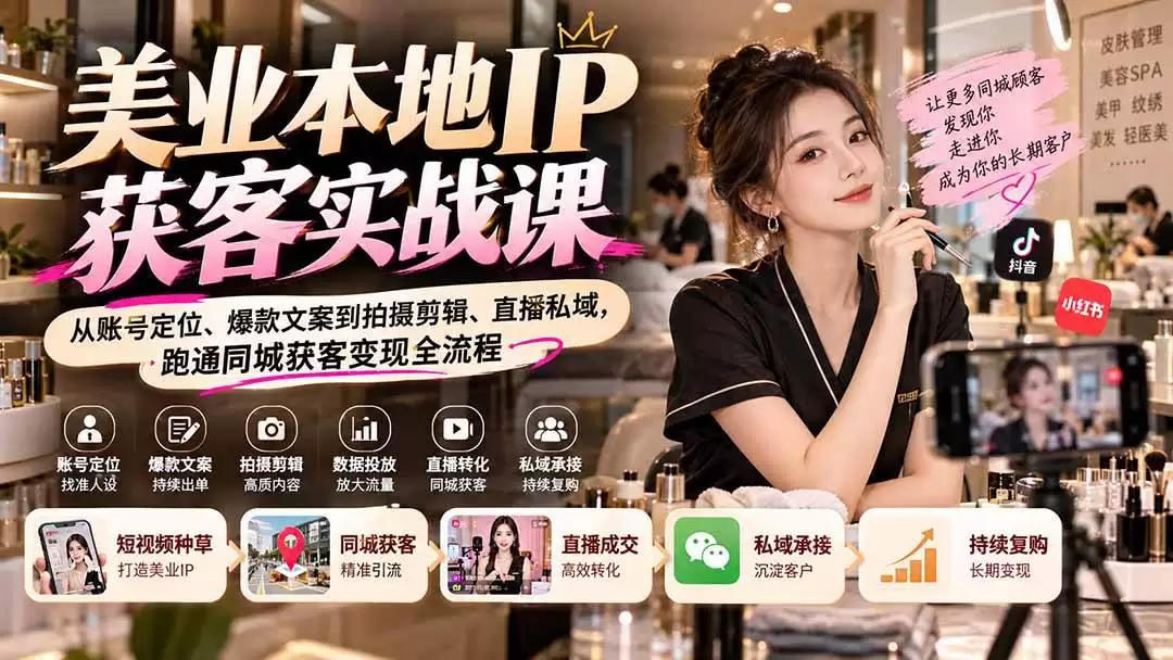 （20640期）【无水印】美业本地IP获客实战课：从账号定位、爆款文案到拍摄剪辑、直播私域，跑通同城获客变现全流程 - 青心资源站