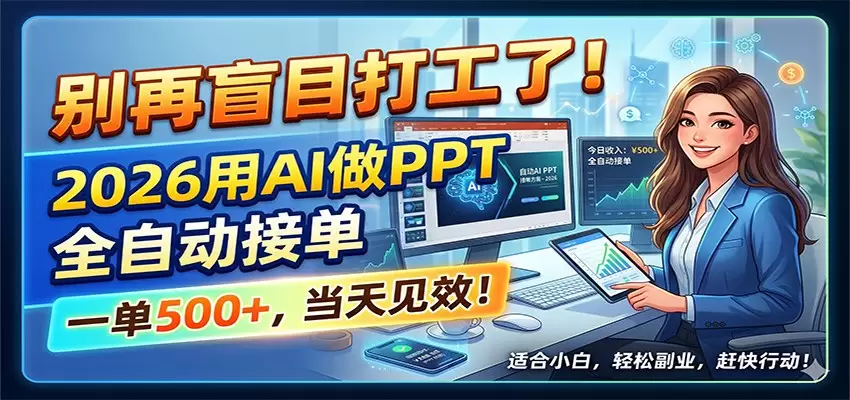 别再盲目打工了！2026用AI做PPT全自动接单，一单5张+，当天见效！|青心网创站