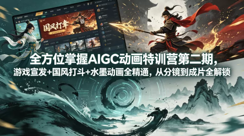 全方位掌握AIGC动画特训营第二期，游戏宣发+国风打斗+水墨动画全精通，从分镜到成片全解锁|青心网创站