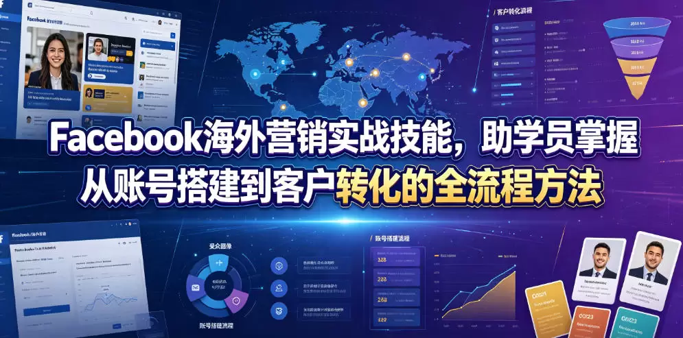 Facebook海外营销实战技能，助学员掌握从账号搭建到客户转化的全流程方法|青心网创站