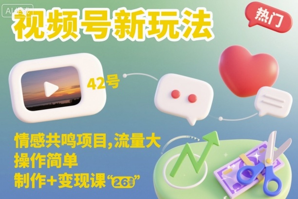 视频号新玩法，情感共鸣项目，流量大，操作简单，制作+变现课-青心网创站