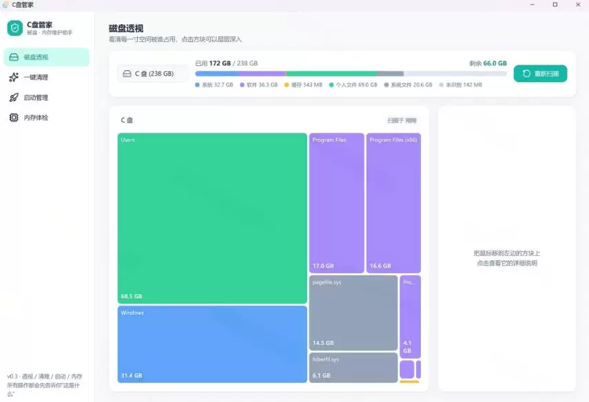 Windows超轻量的C盘管家！超级有特点，支持磁盘分析及清理提醒，2M大小体积，完全免费C盘管家|青心网创站