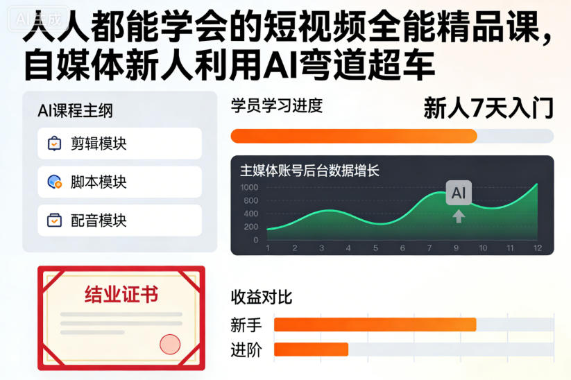人人都能学会的短视频全能精品课,自媒体新人利用AI弯道超车-青心网创站