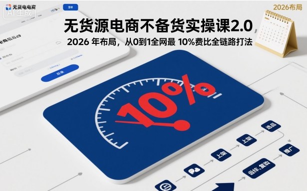 无货源电商不备货实操课2.0，2026年布局，从0到1全网最低10%费比全链路打法【更新26年3月】|青心网创站