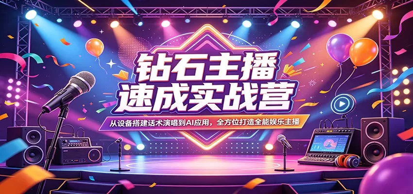 钻石主播速成实战营：从设备搭建话术演唱到AI应用，全方位打造全能娱乐主播|青心网创站