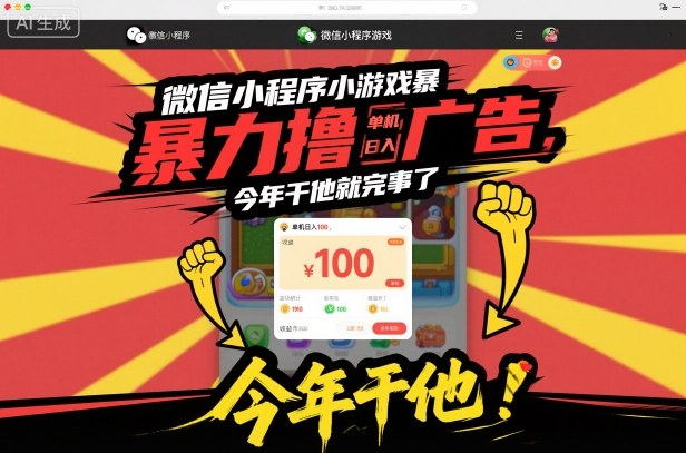 微信小程序小游戏暴力撸广告，单机日入100，今年干他就完事了-青心网创站