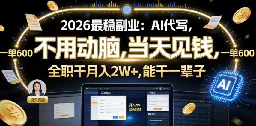 2026最稳副业：AI代写，不用动脑，当天见钱，一单600，全职干月入2W+，能干一辈子【揭秘】|青心网创站