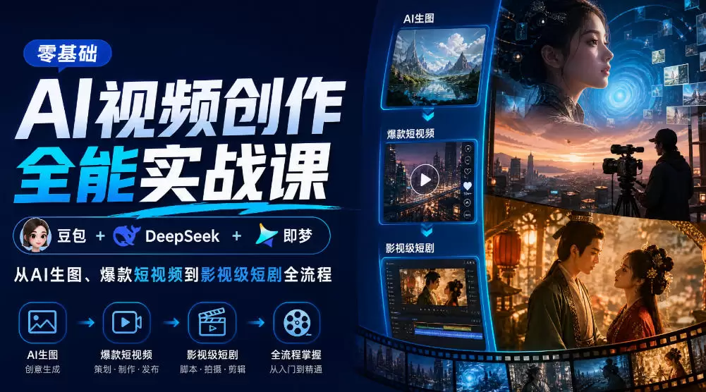 零基础AI视频创作全能实战课｜豆包+DeepSeek+即梦，从AI生图、爆款短视频到影视级短剧全流程 - 青心资源站