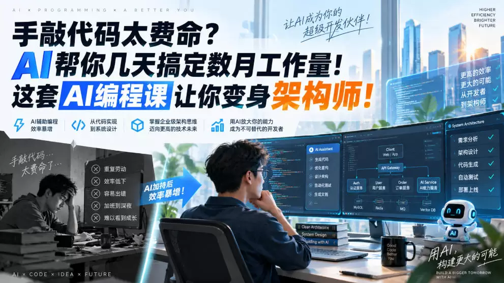 手敲代码太费命？AI帮你几天搞定数月工作量！这套AI编程课让你变身架构师！【原创双语字幕】 - 青心资源站